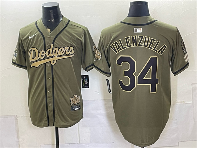 Men's Los Angeles Dodgers #34 Fernando Valenzuela Olive 2026 Armed Forces Day Stitched Baseball Jersey